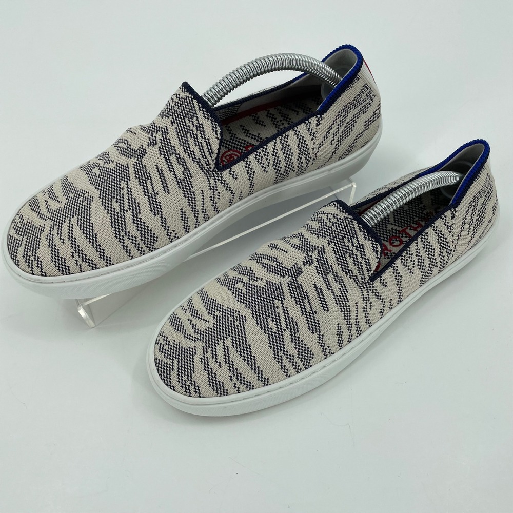 Rothys Women's The Sneaker Sz. 7 Shoes Navy Cream Maritime Tiger Stripe Comfort - Picture 4 of 12